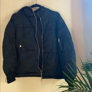 Zara Puffer Jacket w/ Hood Camo Print Metal Zip